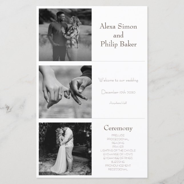 Black & White Minimal Photo wedding program (Front)