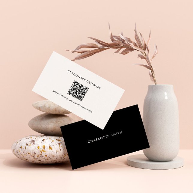 Black & White Minimal Professional QR Code Business Card (Creator Uploaded)