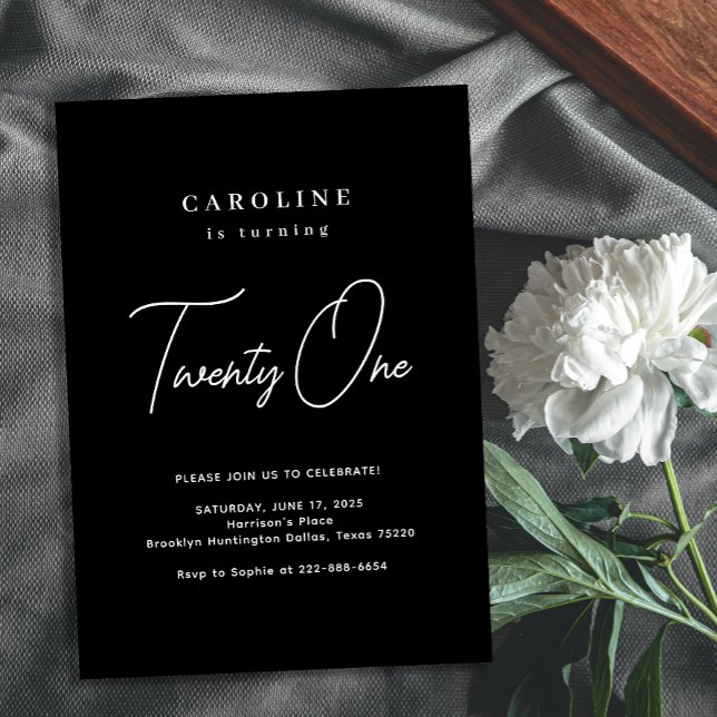 Black & White Minimal Script Birthday Invitation (Creator Uploaded)