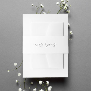 Black & White Minimal Script Wedding Invitation Belly Band
