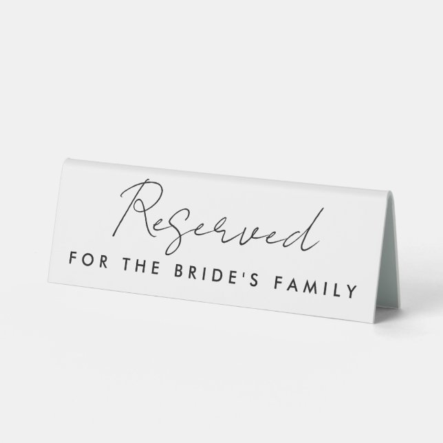 Black & White Minimal Script Wedding Reserved Sign (Front)