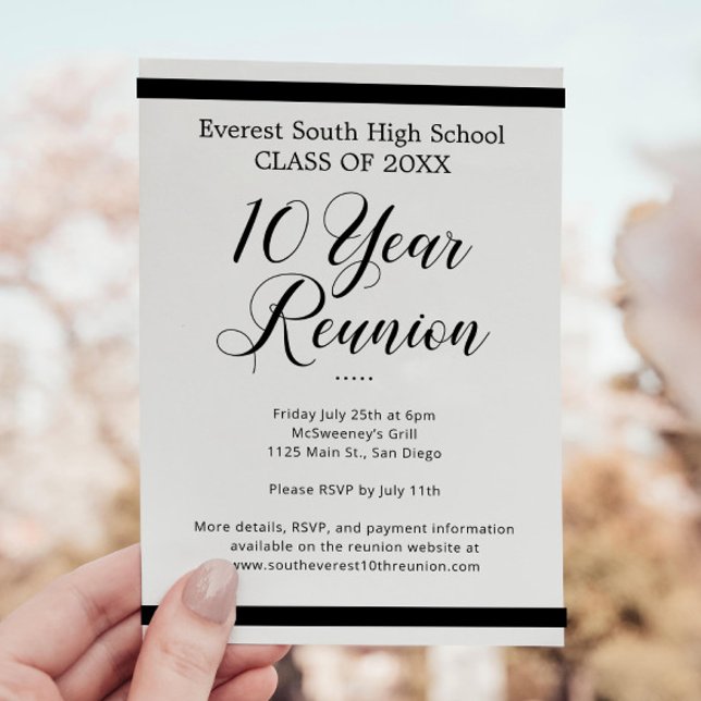 Black White Minimalist 10 Year Class Reunion Invitation (Creator Uploaded)