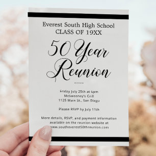 Black White Minimalist 50 Year Class Reunion Invitation