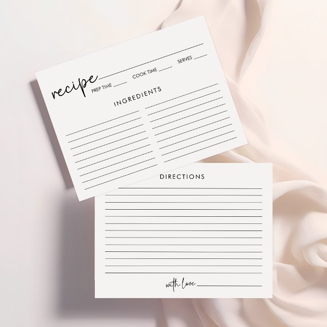 Black & White Minimalist Bridal Shower Recipe Card (Creator Uploaded)