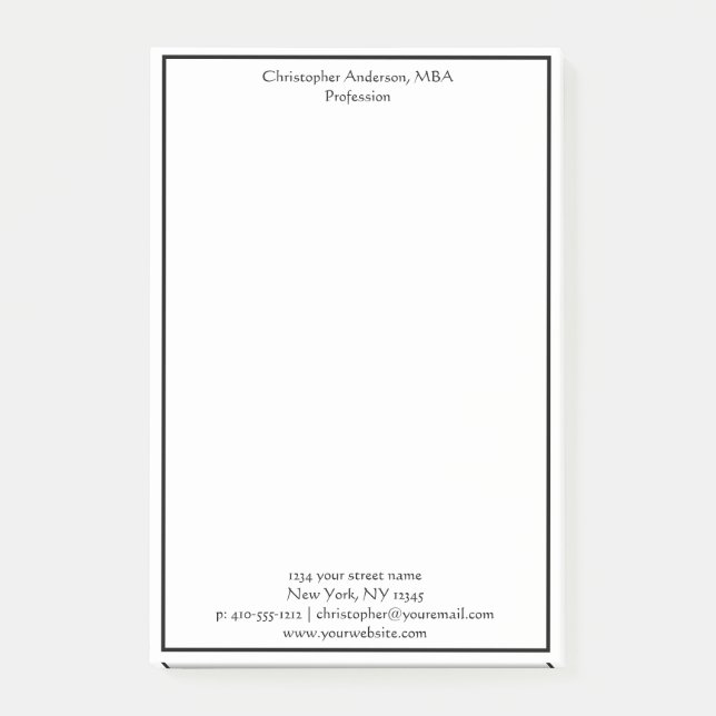 Black White Minimalist Business Professional Post-it Notes (Front)