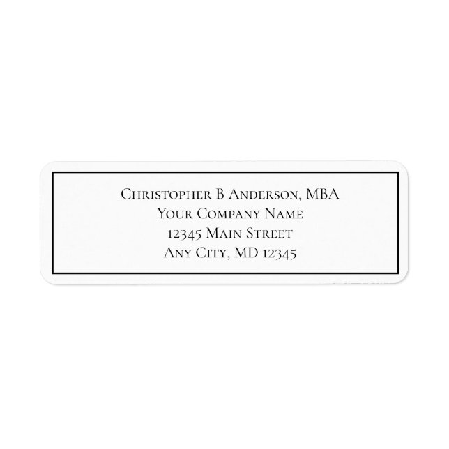 Black White Minimalist Business Return Address  Label (Front)