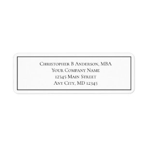 Black White Minimalist Business Return Address  Return Address Label