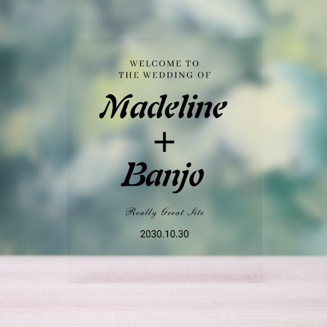 Black & White Minimalist Calligraphy Wedding  Acrylic Sign (Neutral)