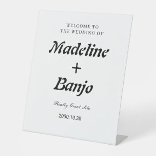 Black & White Minimalist Calligraphy Wedding  Pedestal Sign