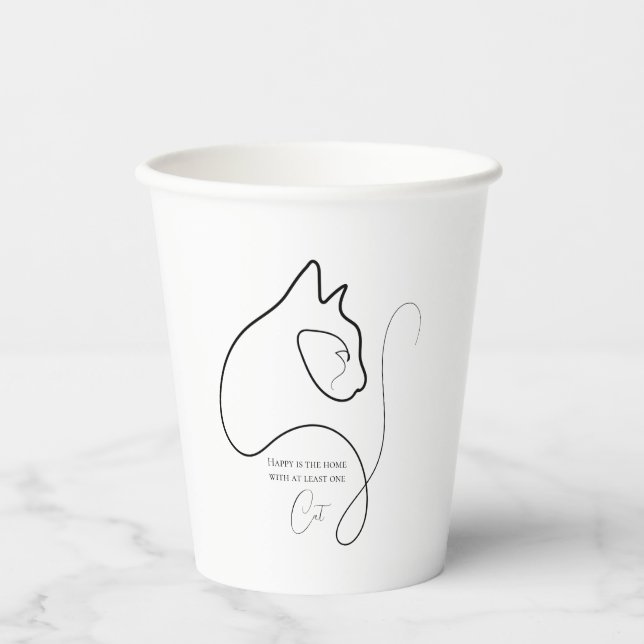Black & White Minimalist Cat  Paper Cups (Front)