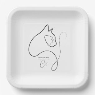 Black & White Minimalist Cat Paper Plate