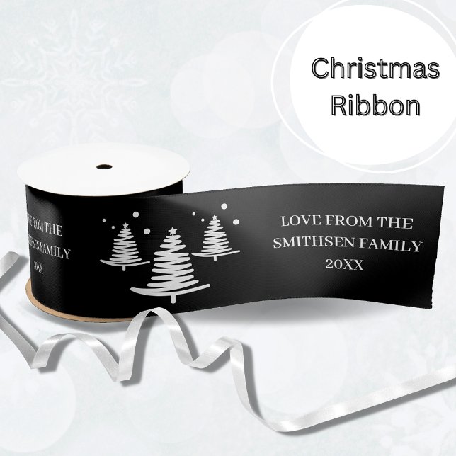 Black White Minimalist Christmas Trees Satin Ribbon (Creator Uploaded)