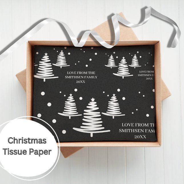 Black White Minimalist Christmas Trees Tissue Paper (Creator Uploaded)