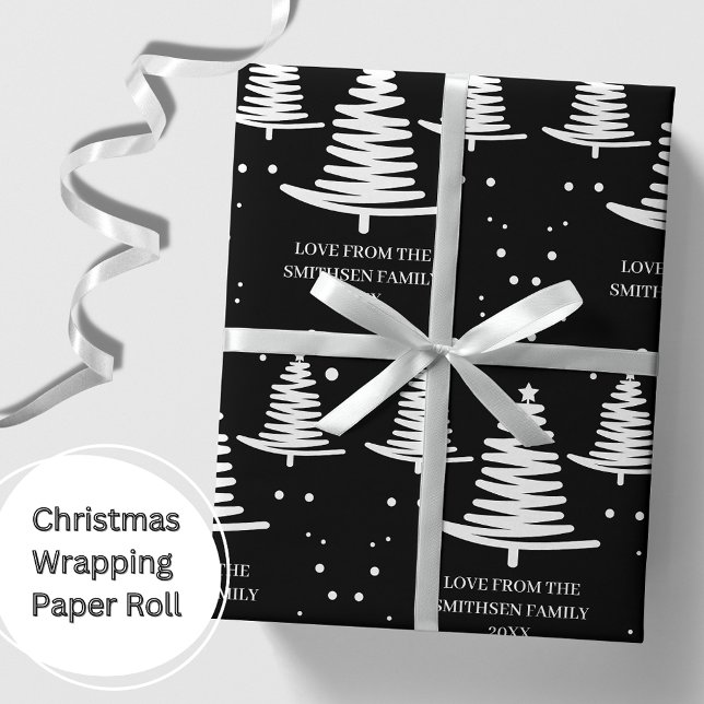 Black White Minimalist Christmas Trees Wrapping Paper (Creator Uploaded)