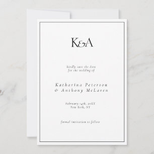 Black White Minimalist Elegant Modern Design  Save The Date