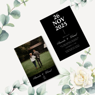 Black White Minimalist Elegant Photo Wedding Invitation