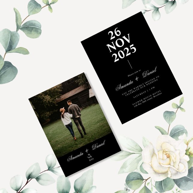 Black White Minimalist Elegant Photo Wedding Invitation (Creator Uploaded)