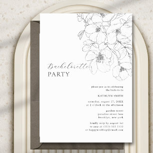 Black White Minimalist Floral Bachelorette Party Invitation