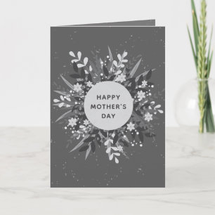 Black White Minimalist Floral Wreath Mother's Day Card