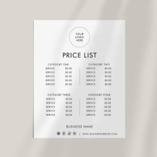 Black White Minimalist Formal Price List