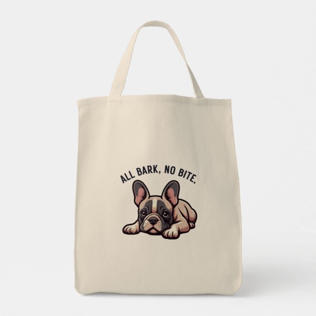 Black & White Minimalist Frenchie Saying Tote Bag (Back)