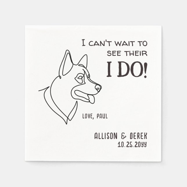 Black White Minimalist Funny Dog Simple Wedding Napkin (Front)