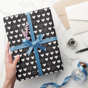 Black White Minimalist Geometric Hearts Wrapping Paper