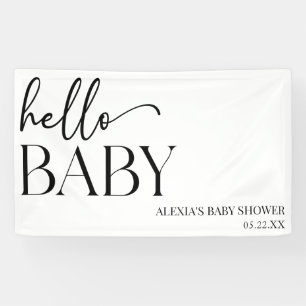 Black White Minimalist Hello Baby Baby Shower Banner