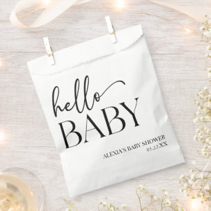 Black White Minimalist Hello Baby Baby Shower Favour Bag