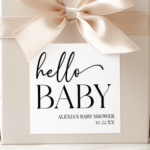 Black White Minimalist Hello Baby Baby Shower Square Sticker