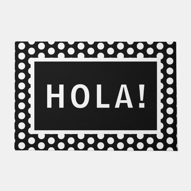 Black & White Minimalist Hola!  Doormat (Front)