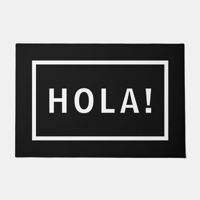 Black & White Minimalist Hola! Doormat (Front)