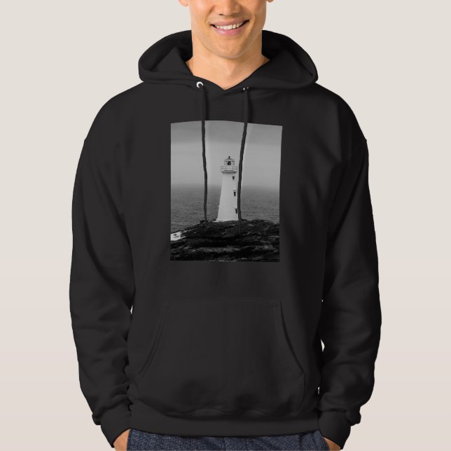 Black White Minimalist Lighthouse Hoodie (Front)