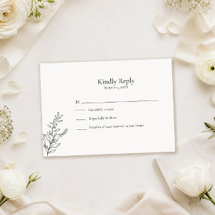 Black & White Minimalist Line Art Wedding RSVP Card