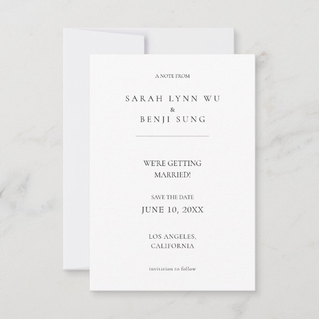 Black & White Minimalist Modern 2 V2 Save The Date (Front)