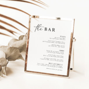Black White Minimalist Modern Calligraphy Bar Menu