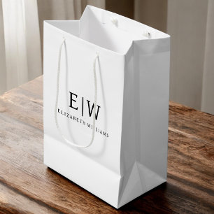 Black White Minimalist Modern Monogram Elegant Medium Gift Bag