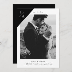 Black White Minimalist Modern Monogram Photo Save The Date