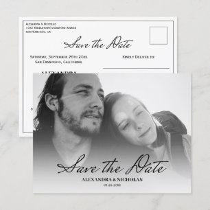 Black White Minimalist Modern Save the Date Photo Announcement Postcard