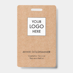 Black & White Minimalist Monogram on Kraft ID Badge