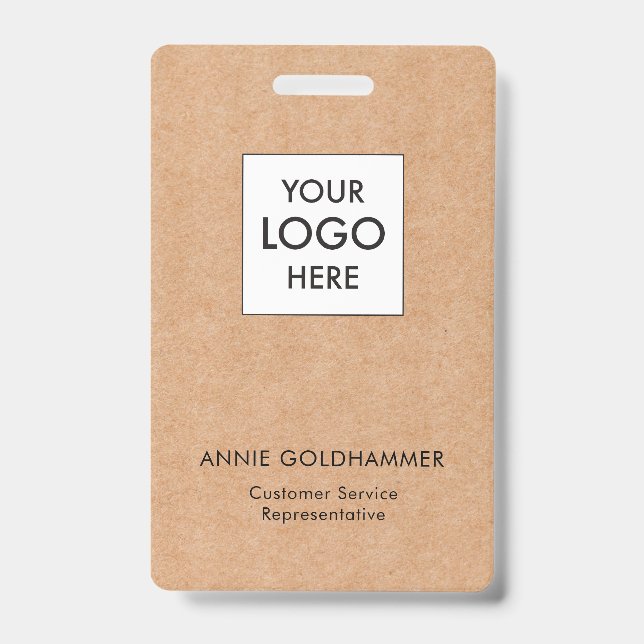 Black & White Minimalist Monogram on Kraft ID Badge (Front)