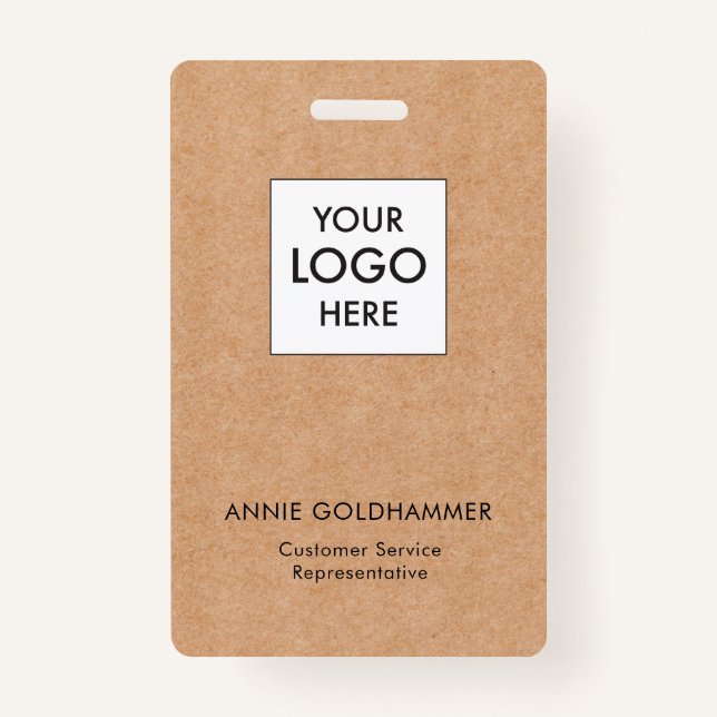 Black & White Minimalist Monogram on Kraft ID Badge (Front)