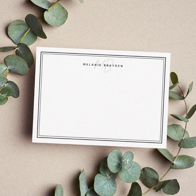 Black & White Minimalist Monogram Two Colour Borde Card (Creator Uploaded)