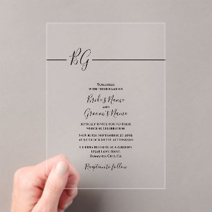 Black & White Minimalist Monogram Wedding Acrylic Invitations