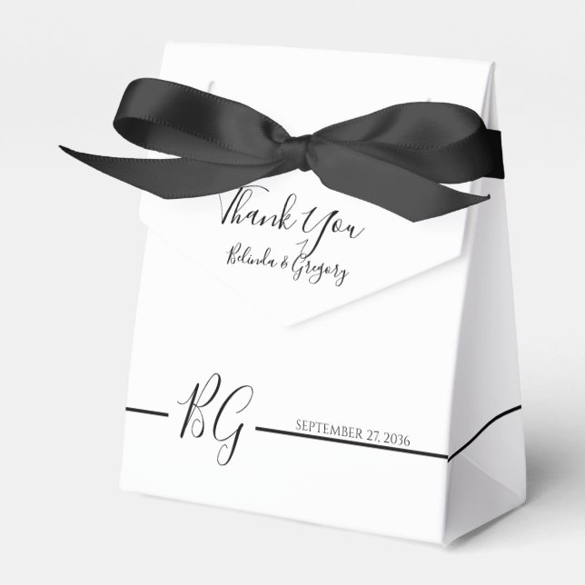 Black & White Minimalist Monogram Wedding Favour Box (Front Side)