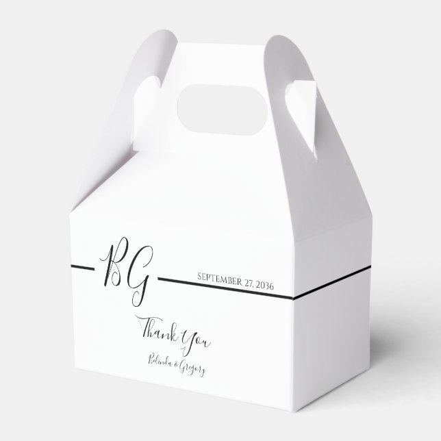 Black & White Minimalist Monogram Wedding Favour Box (Front Side)