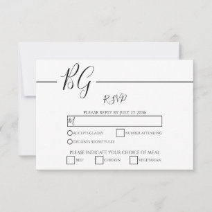 Black & White Minimalist Monogram Wedding RSVP Card
