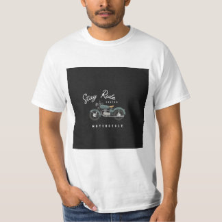 Black White Minimalist Motorcycle Typography  T-Shirt