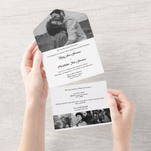 Black white minimalist plain simple photo couples all in one invitation