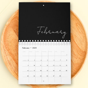 Black White Minimalist Script Typography Family Calendar